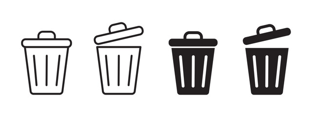 trash can icon in black and white, Trash garbage can one symbol, bin waste vector, Suitable for Web Sites, Books, Cards, Apps.