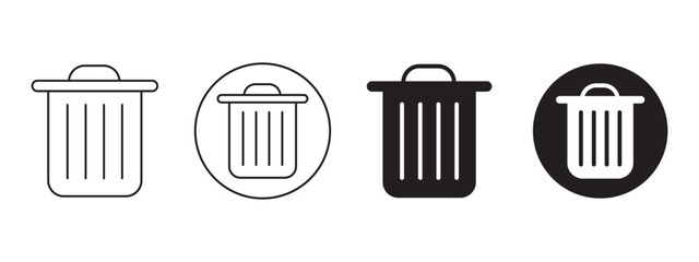 trash can icon in black feel and Thin Icons, Trash garbage can, bin waste vector, Suitable for Web Sites, Books, Cards, Apps.