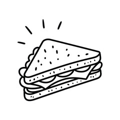 Simple hand drawn black and white line art illustration of a triangular sandwich
