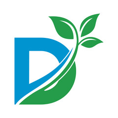 Initial Green Leaf Logo combine with letter D vector template	