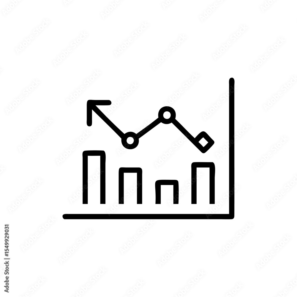 Aufkleber handdrawn line graph chart showing data increase then decrease business finance statistics