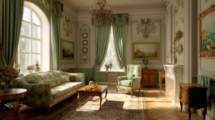 Interior of a cozy room in classicism style