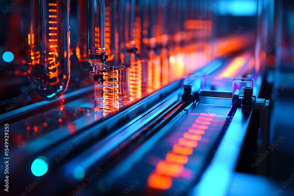 Poster quantum-assisted dna sequencing machines with flashing neon code streams and glass interfaces