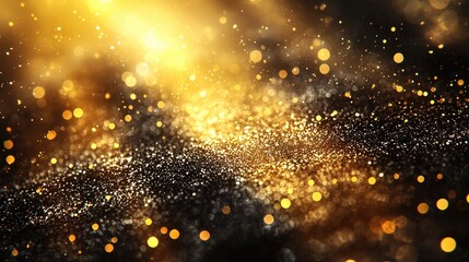 Fototapeta premium Sparkling gold and black background with glittering particles.