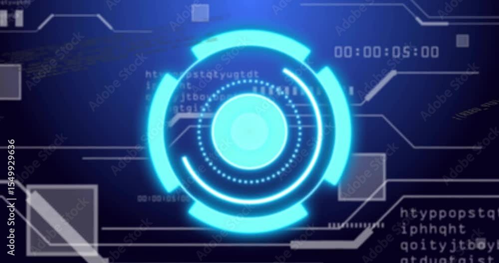 Aufkleber upon interface appearing, core pulsing and ring rotating while code streaming completing scan cycle