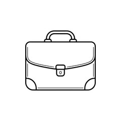 Simple line art illustration of a classic briefcase with a handle and clasp