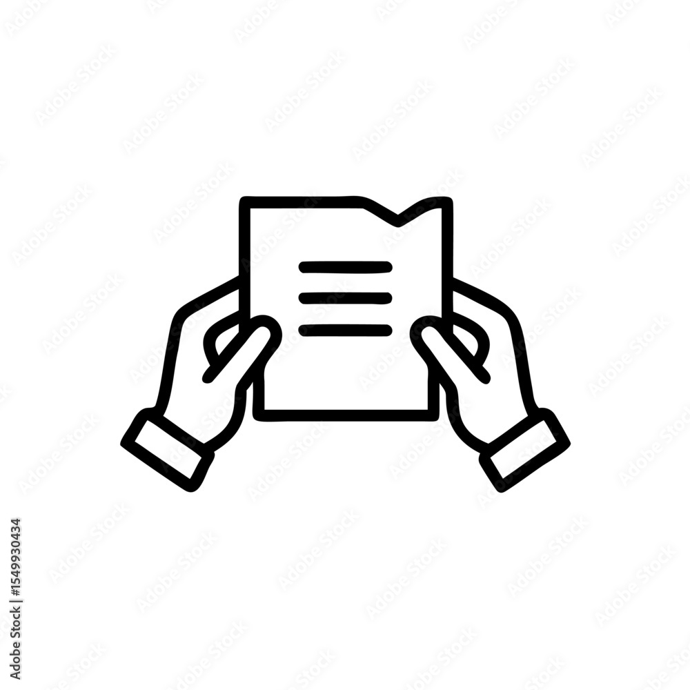 Poster two hands holding a simple handdrawn line document paper icon vector