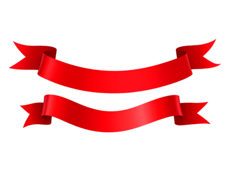 Wavy Horizontal Shiny Red Ribbon Banner with Double Tails, isolated on transparent background