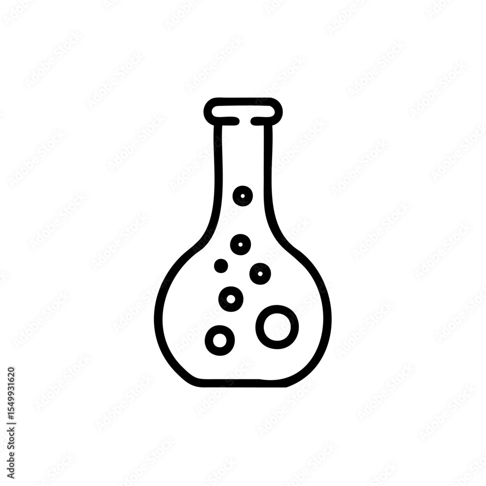 Poster handdrawn line art erlenmeyer flask bubbles science experiment chemistry lab icon