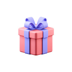 Fototapeta premium Beautifully Wrapped Pink Gift Box with Purple Ribbon Perfect for Holidays or Special Occasions