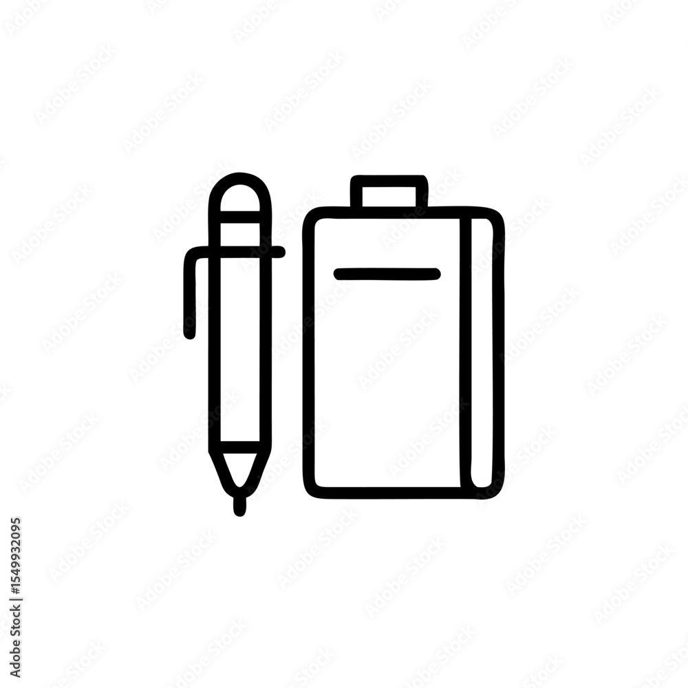 Poster handdrawn line art pen and notebook icon simple design vector