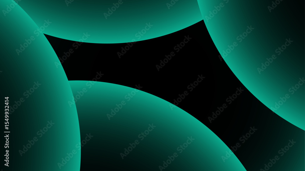 Poster Abstract modern background with overlapping glowing teal-green circular forms on a deep black background. Gradient lighting and smooth edges. Sense of depth, calm, and digital sophistication