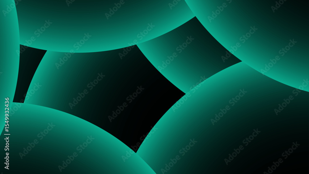 Poster Abstract modern background with overlapping glowing teal-green circular forms on a deep black background. Gradient lighting and smooth edges. Sense of depth, calm, and digital sophistication