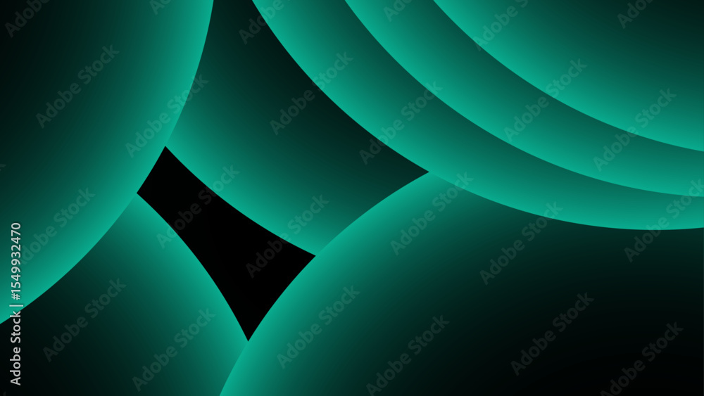 Aufkleber Abstract modern background with overlapping glowing teal-green circular forms on a deep black background. Gradient lighting and smooth edges. Sense of depth, calm, and digital sophistication