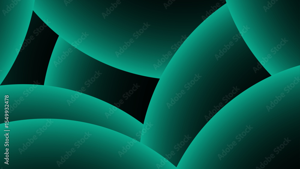 Poster Abstract modern background with overlapping glowing teal-green circular forms on a deep black background. Gradient lighting and smooth edges. Sense of depth, calm, and digital sophistication