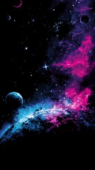 Vibrant cosmic landscape of planets and nebula
