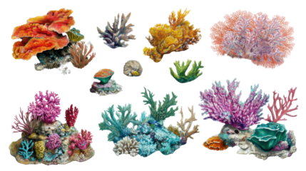 Set of coral reef  on white background 