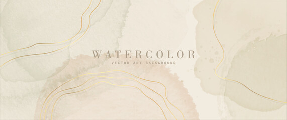 Vintage vector art background with isolated watercolor paint stains on old paper and gold lines. Hand drawn wallpaper design for invitation, cards, flyer, poster, banner, cover design, flyers, ads.