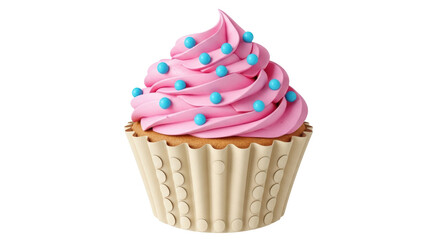 Isolated Pink Cupcake with Blue Sprinkles on White Background