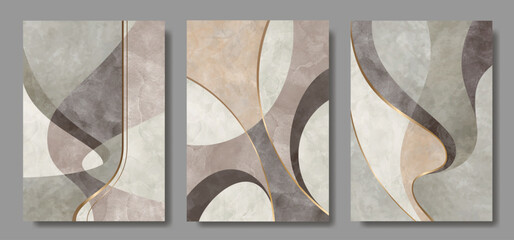 Abstract set geometric watercolor art background for poster, postcard, brochure, cards, flyer. Creative vector modern minimalist artistic illustration with watercolor texture for design interior.