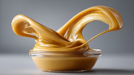 Luscious Caramel Cream Splash in Clear Bowl, Sweet Dessert Temptation