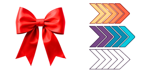 Red ribbon bow with colourful infographic arrows
