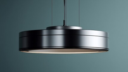 Modern Round Metal LED Pendant Lamp with a Minimalist Design on a Teal Background