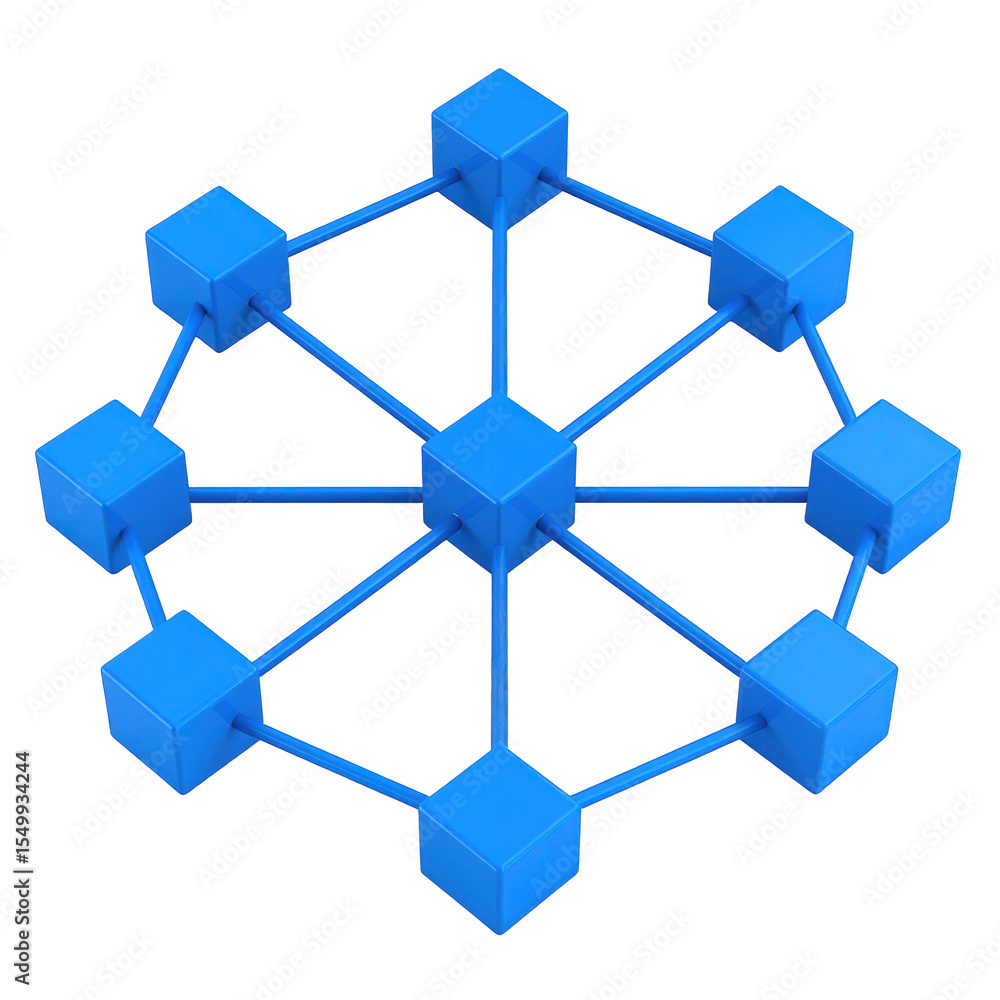 Poster blue network connection structure cubes digital technology concept art isolated on transparent backg