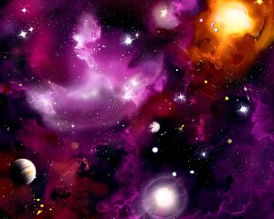 Colorful galaxy with bright celestial objects