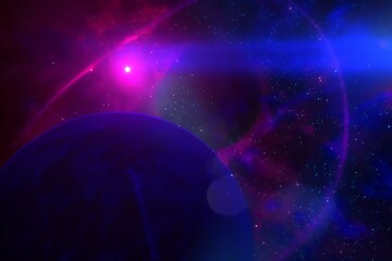 Planetary rings through a purple nebula