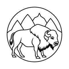 majestic wild bison with mountain
