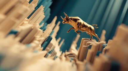 Golden Bull Surrounded by Abstract Shapes