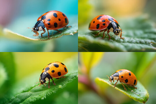 Macro photography of a Ladybug on leaf | Bundle of 4 images