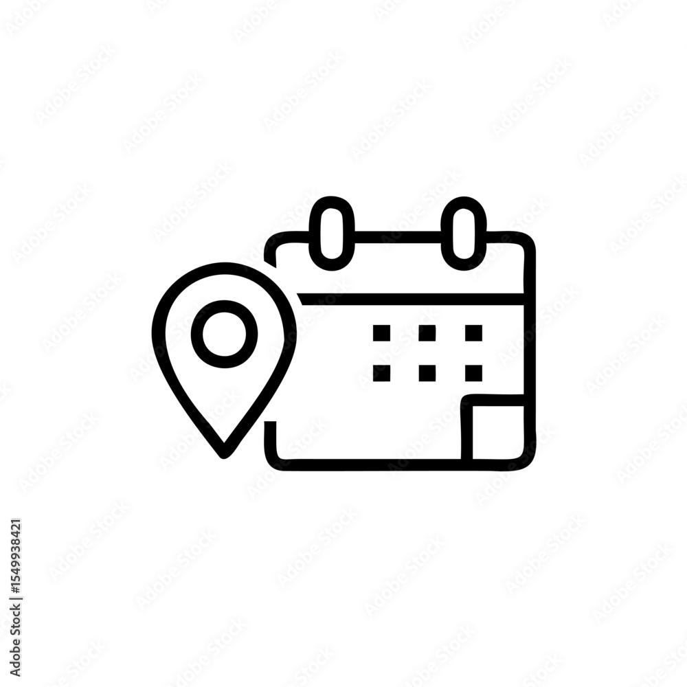 Poster handdrawn calendar icon with location pin event schedule appointment reminder vector