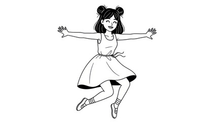 Isolated Cartoon Girl Jumping with Joy