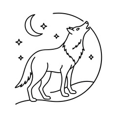 moonlight howling wolf outline drawing vector art