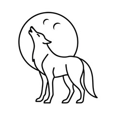 moonlight howling wolf outline drawing vector art
