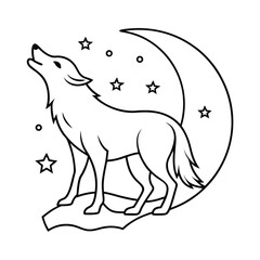 moonlight howling wolf outline drawing vector art