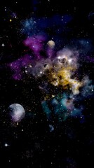 Colorful celestial space scene with planets