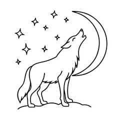 moonlight howling wolf outline drawing vector art
