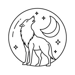 moonlight howling wolf outline drawing vector art