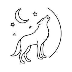 moonlight howling wolf outline drawing vector art