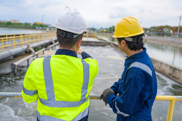 Environmental engineers work at wastewater treatment plants,Water supply engineering working at...