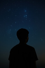 Silhouette of person gazing at starry night sky filled with constellations representing wonder introspection and connection to the cosmos