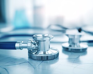 Stethoscope resting on modern medical background