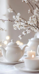 Delicate Spring Tea Setting with Blossoms
