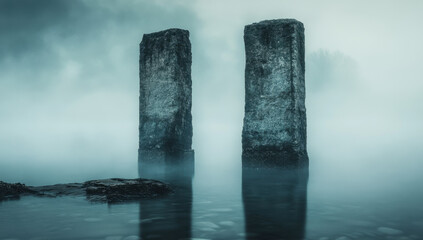 Mysterious Foggy Pillars by the Water