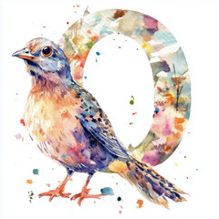 Quail standing beside letter Q with tiny footprints