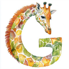 Giraffe leaning over the top of letter G