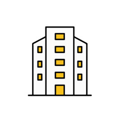 A simplified illustration of a modern building, with a focus on its architectural design.